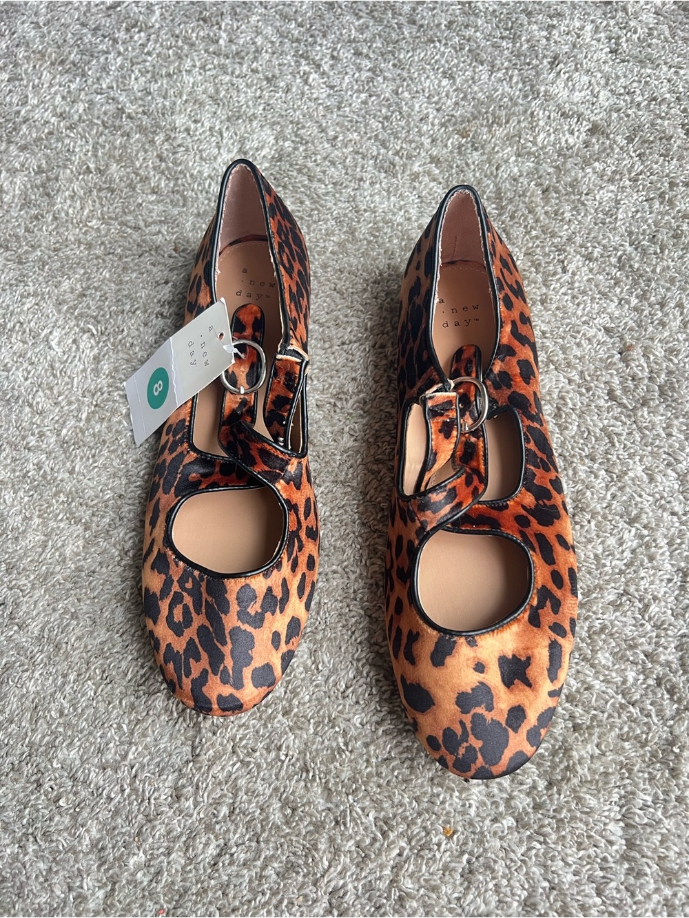 Leopard Print Mary Jane Flats - Brown. Size 8